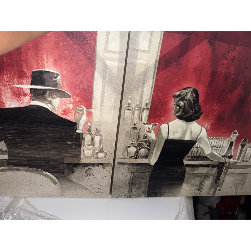 Lynch At Home Noir Bar Scene Canvas Wall Art Set 24x24 Red Black White 2 Piece